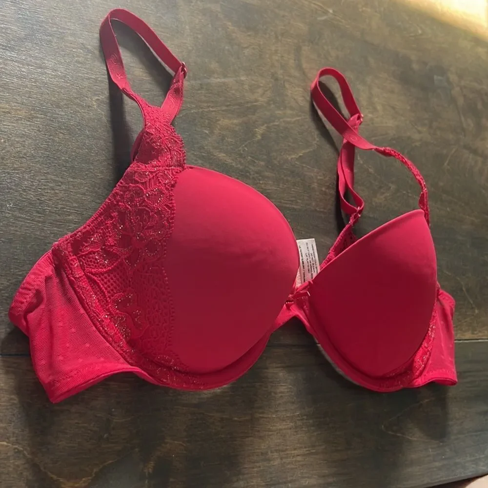 Vintage Victoria’s Secret Angel signature lined demi  red bra 34B - Picture 7 of 12